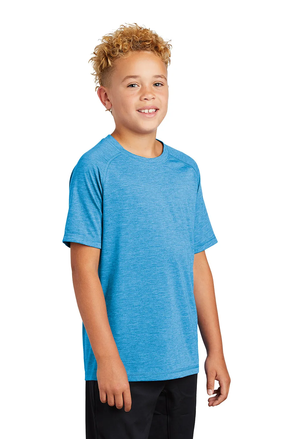 Sport-Tek Youth Moisture Wicking Short Sleeve Crewneck T-Shirt - Heather Pond Blue - Closeout