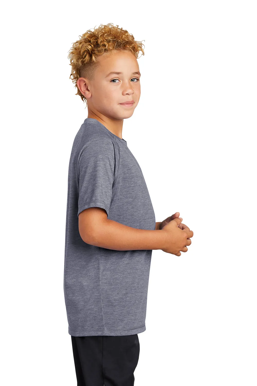 Sport-Tek Youth Moisture Wicking Short Sleeve Crewneck T-Shirt - Heather True Navy Blue