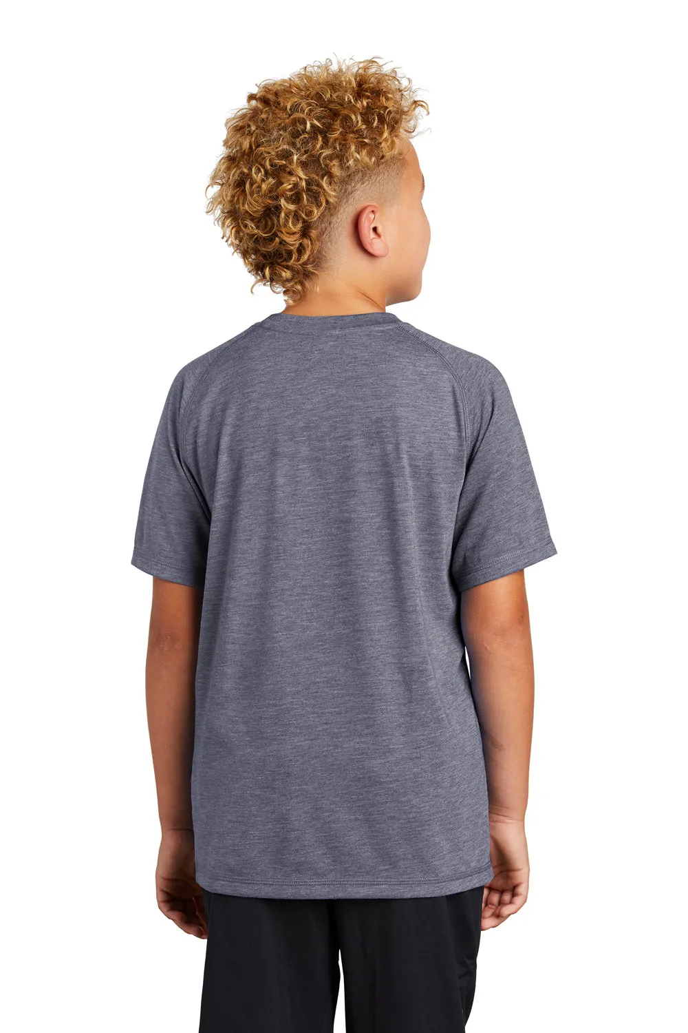 Sport-Tek Youth Moisture Wicking Short Sleeve Crewneck T-Shirt - Heather True Navy Blue