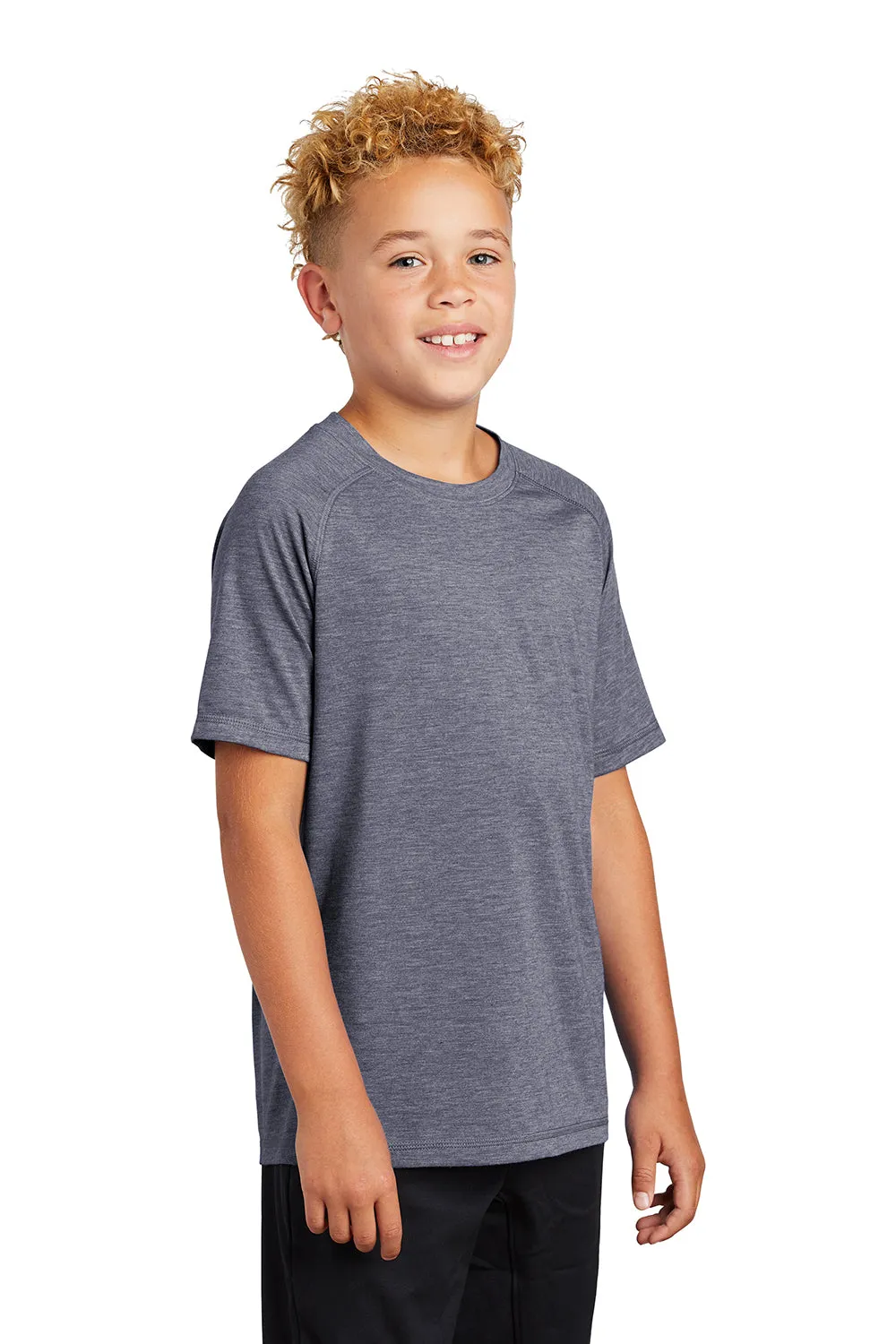 Sport-Tek Youth Moisture Wicking Short Sleeve Crewneck T-Shirt - Heather True Navy Blue