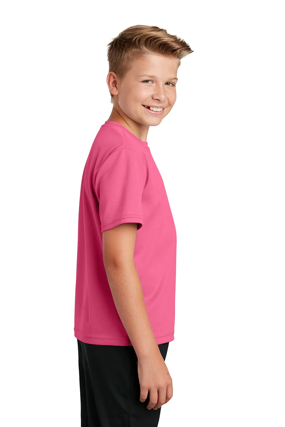 Sport-Tek Youth RacerMesh Moisture Wicking Short Sleeve Crewneck T-Shirt - Bright Pink - Closeout