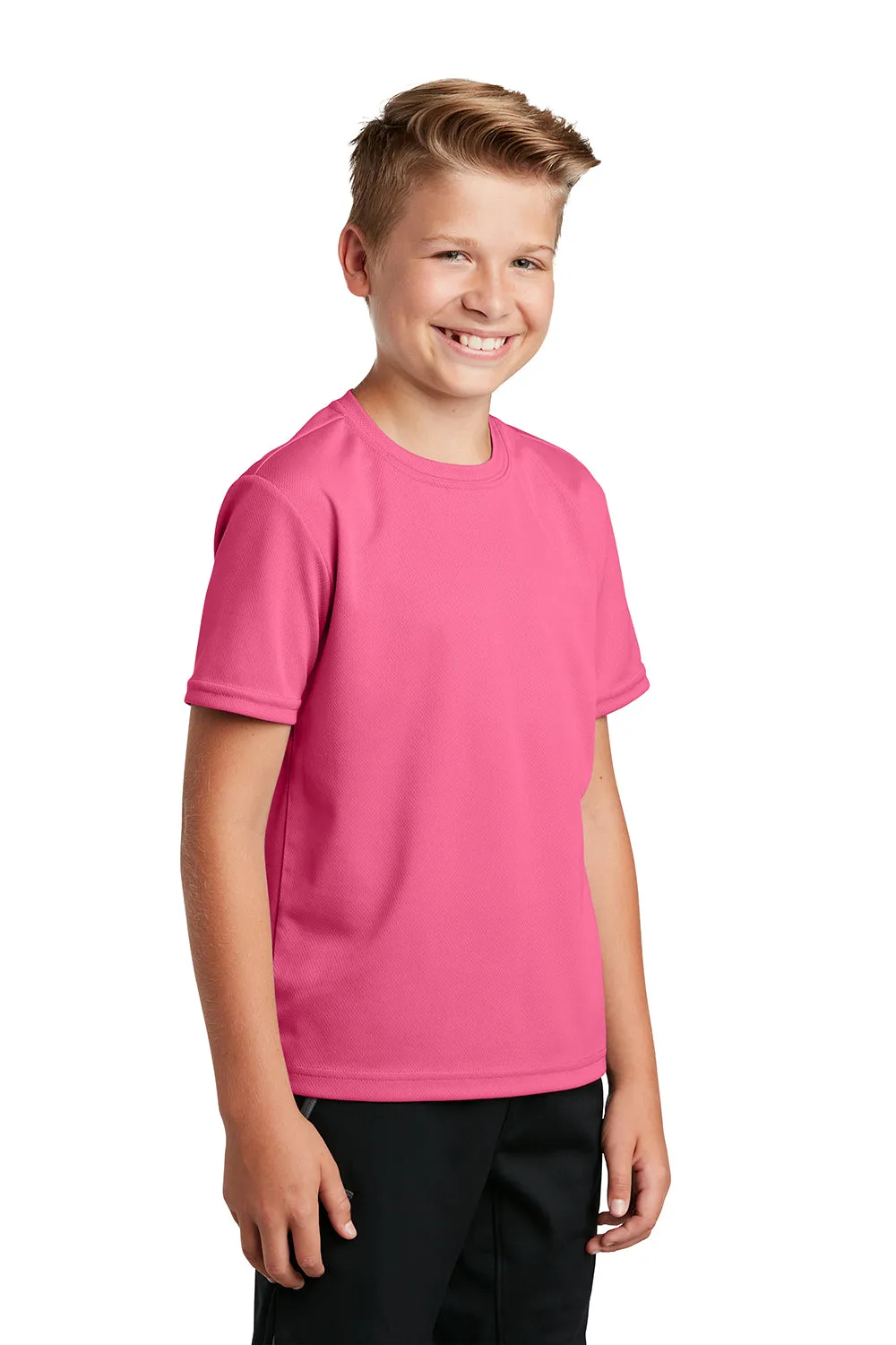 Sport-Tek Youth RacerMesh Moisture Wicking Short Sleeve Crewneck T-Shirt - Bright Pink - Closeout