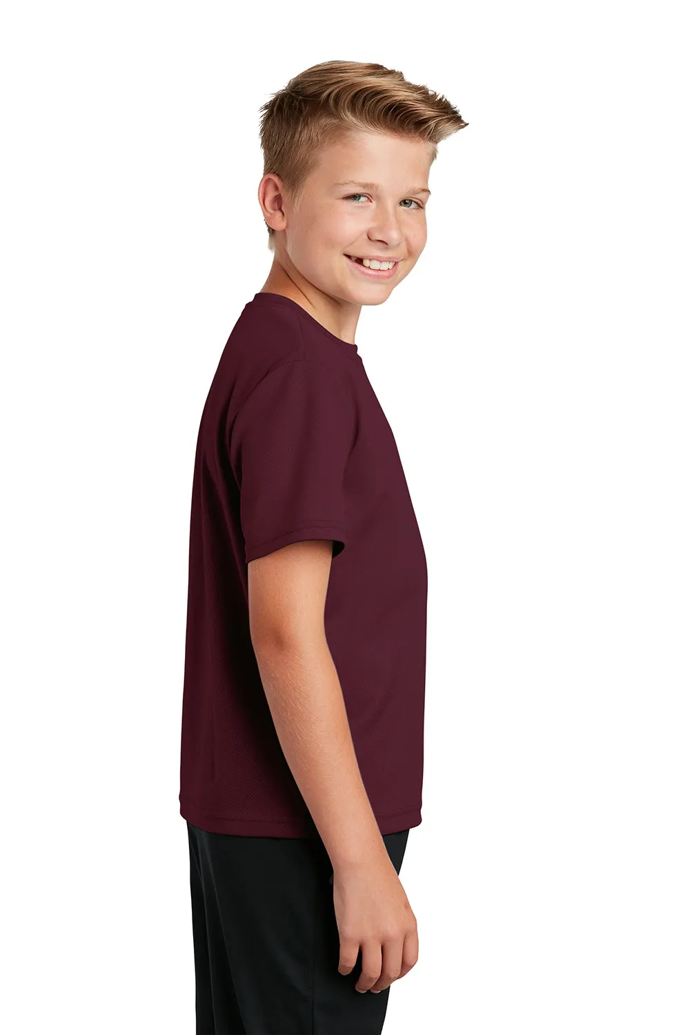 Sport-Tek Youth RacerMesh Moisture Wicking Short Sleeve Crewneck T-Shirt - Maroon - Closeout