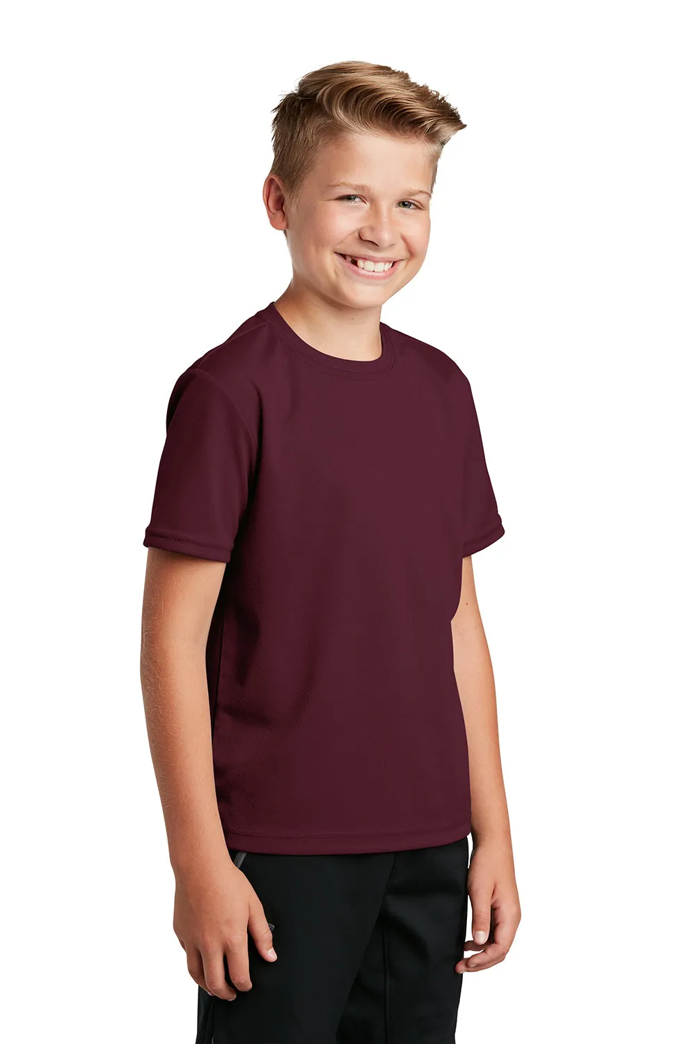 Sport-Tek Youth RacerMesh Moisture Wicking Short Sleeve Crewneck T-Shirt - Maroon - Closeout