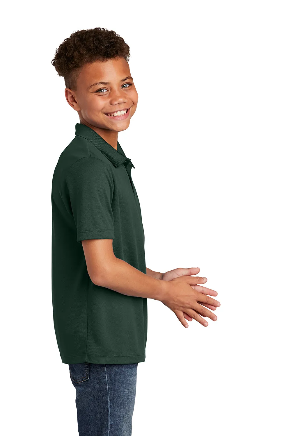 Sport-Tek Youth RacerMesh Moisture Wicking Short Sleeve Polo Shirt - Dark Forest Green