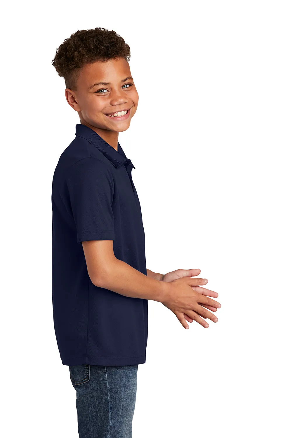 Sport-Tek Youth RacerMesh Moisture Wicking Short Sleeve Polo Shirt - True Navy Blue