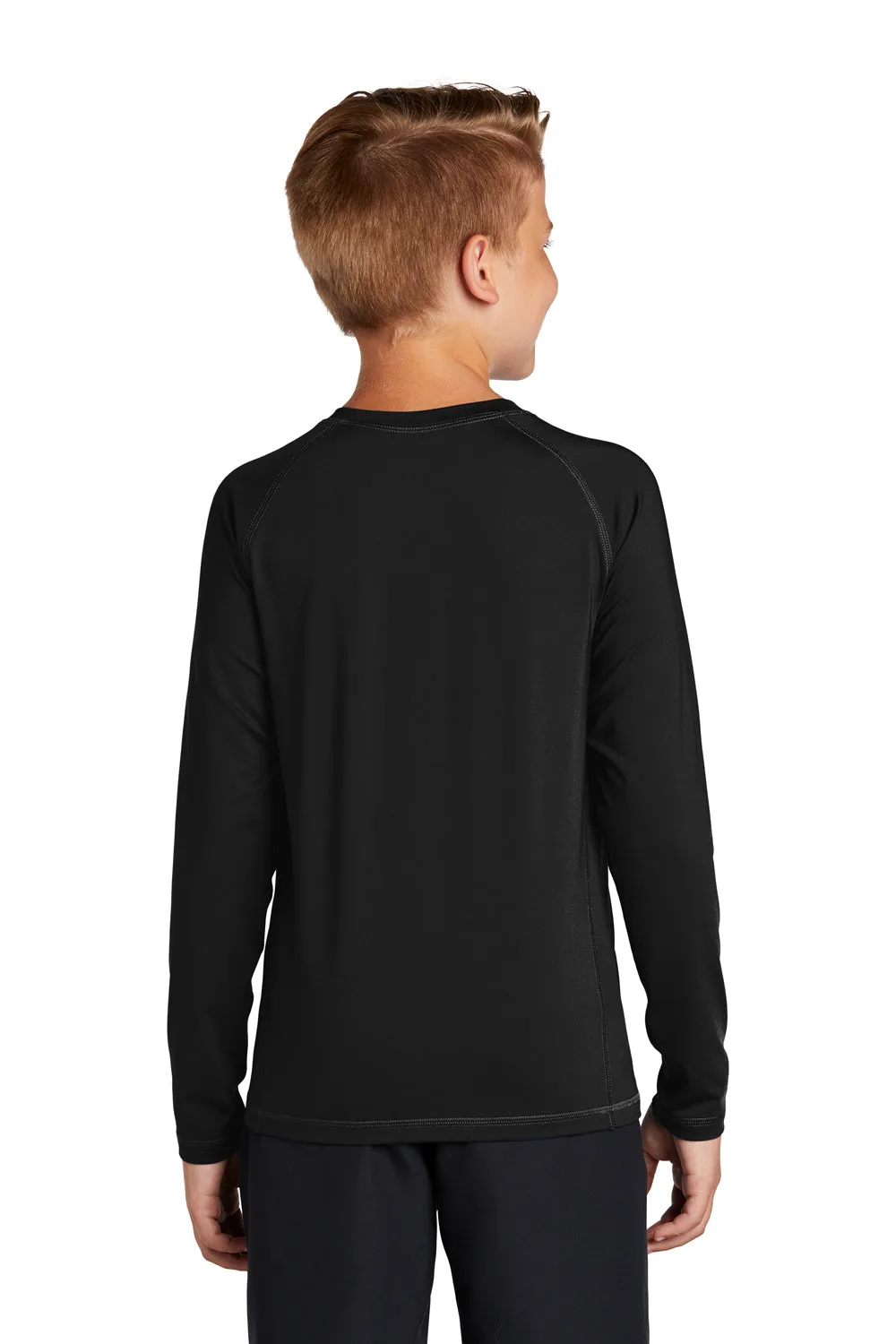 Sport-Tek Youth Rashguard Moisture Wicking Long Sleeve Crewneck T-Shirt - Black