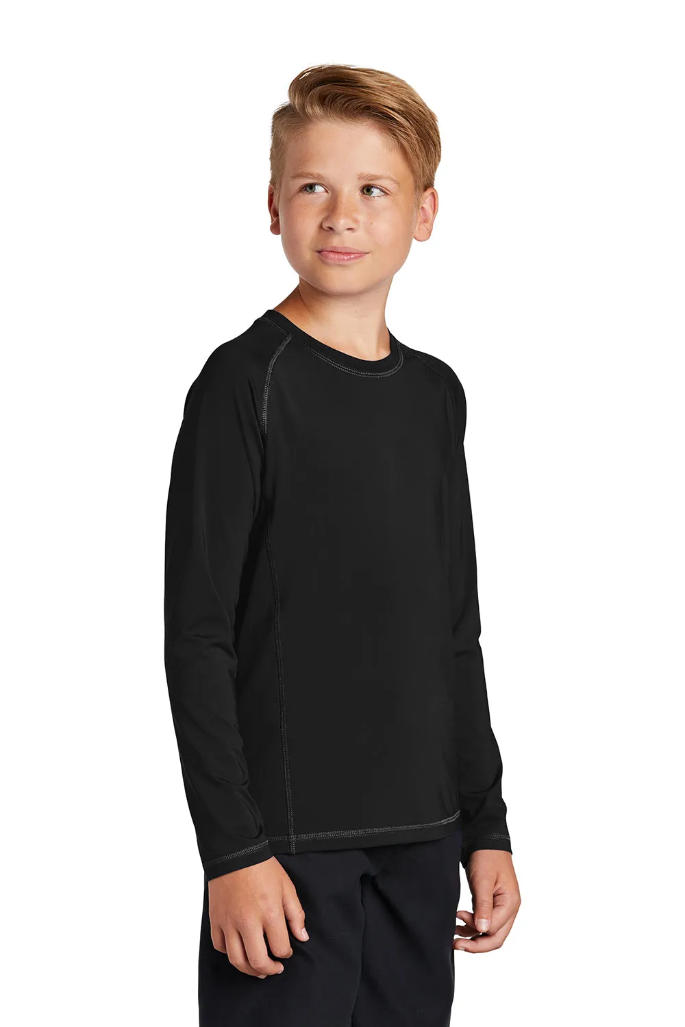 Sport-Tek Youth Rashguard Moisture Wicking Long Sleeve Crewneck T-Shirt - Black