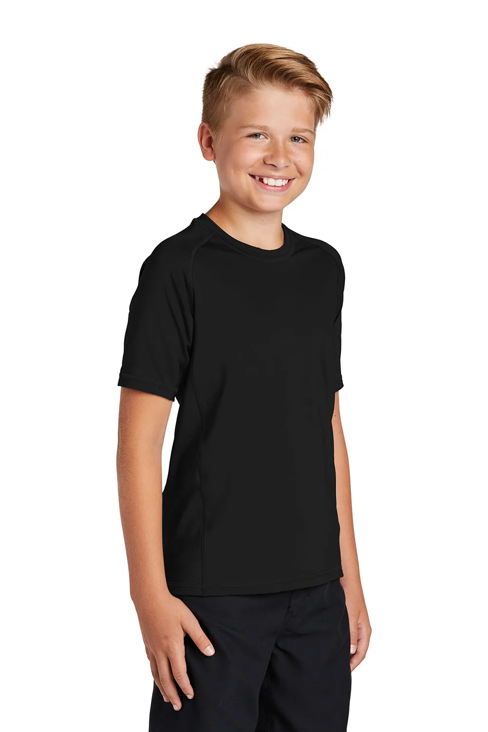 Sport-Tek Youth Rashguard Moisture Wicking Short Sleeve Crewneck T-Shirt - Black