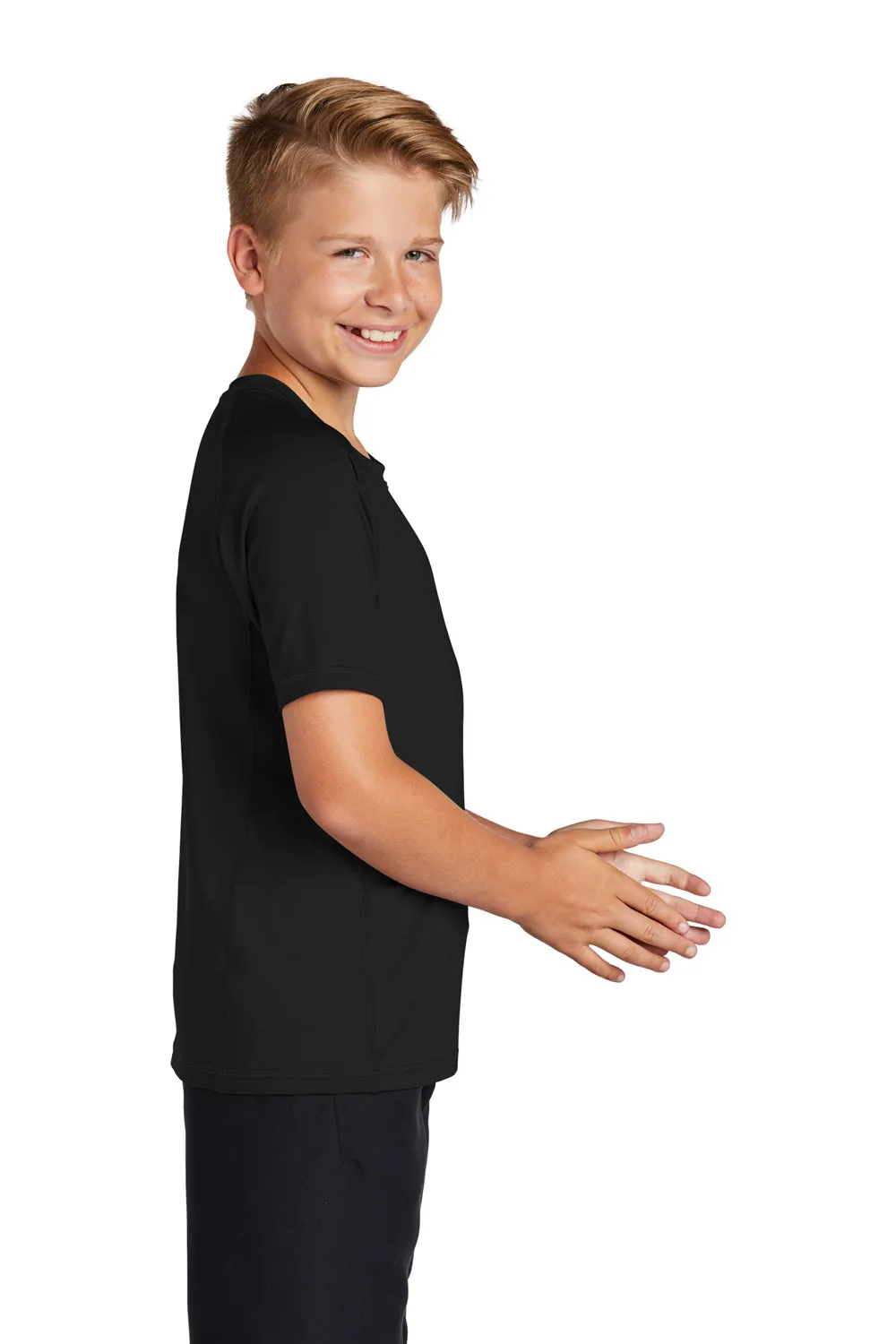 Sport-Tek Youth Rashguard Moisture Wicking Short Sleeve Crewneck T-Shirt - Black