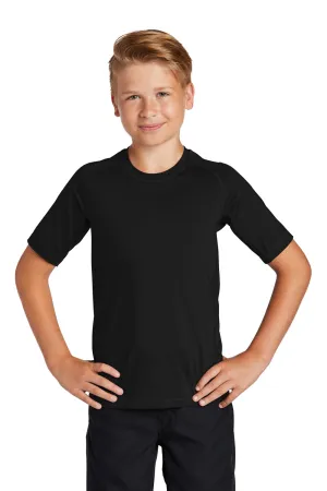 Sport-Tek Youth Rashguard Moisture Wicking Short Sleeve Crewneck T-Shirt - Black