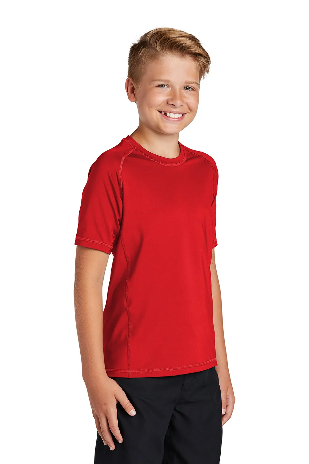 Sport-Tek Youth Rashguard Moisture Wicking Short Sleeve Crewneck T-Shirt - True Red