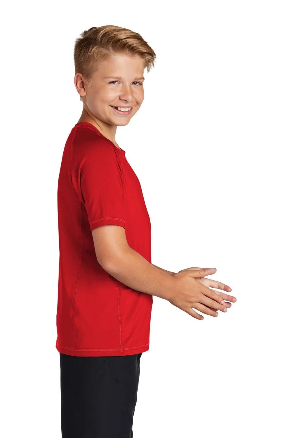 Sport-Tek Youth Rashguard Moisture Wicking Short Sleeve Crewneck T-Shirt - True Red