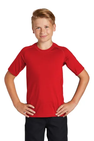 Sport-Tek Youth Rashguard Moisture Wicking Short Sleeve Crewneck T-Shirt - True Red