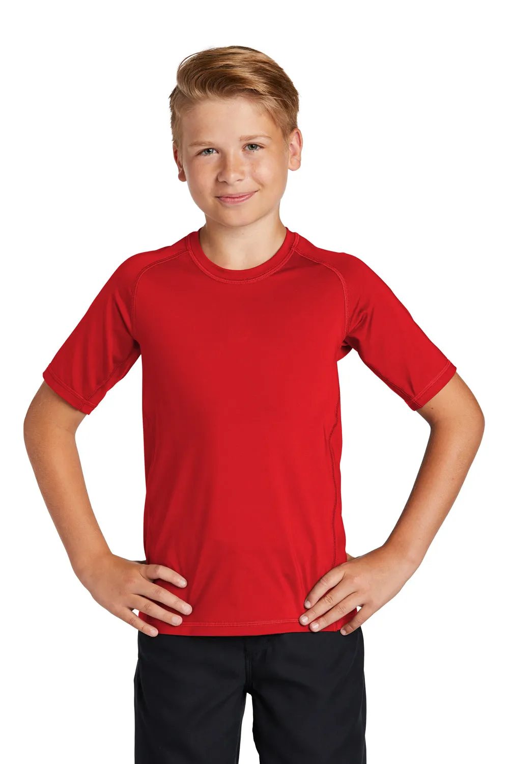 Sport-Tek Youth Rashguard Moisture Wicking Short Sleeve Crewneck T-Shirt - True Red