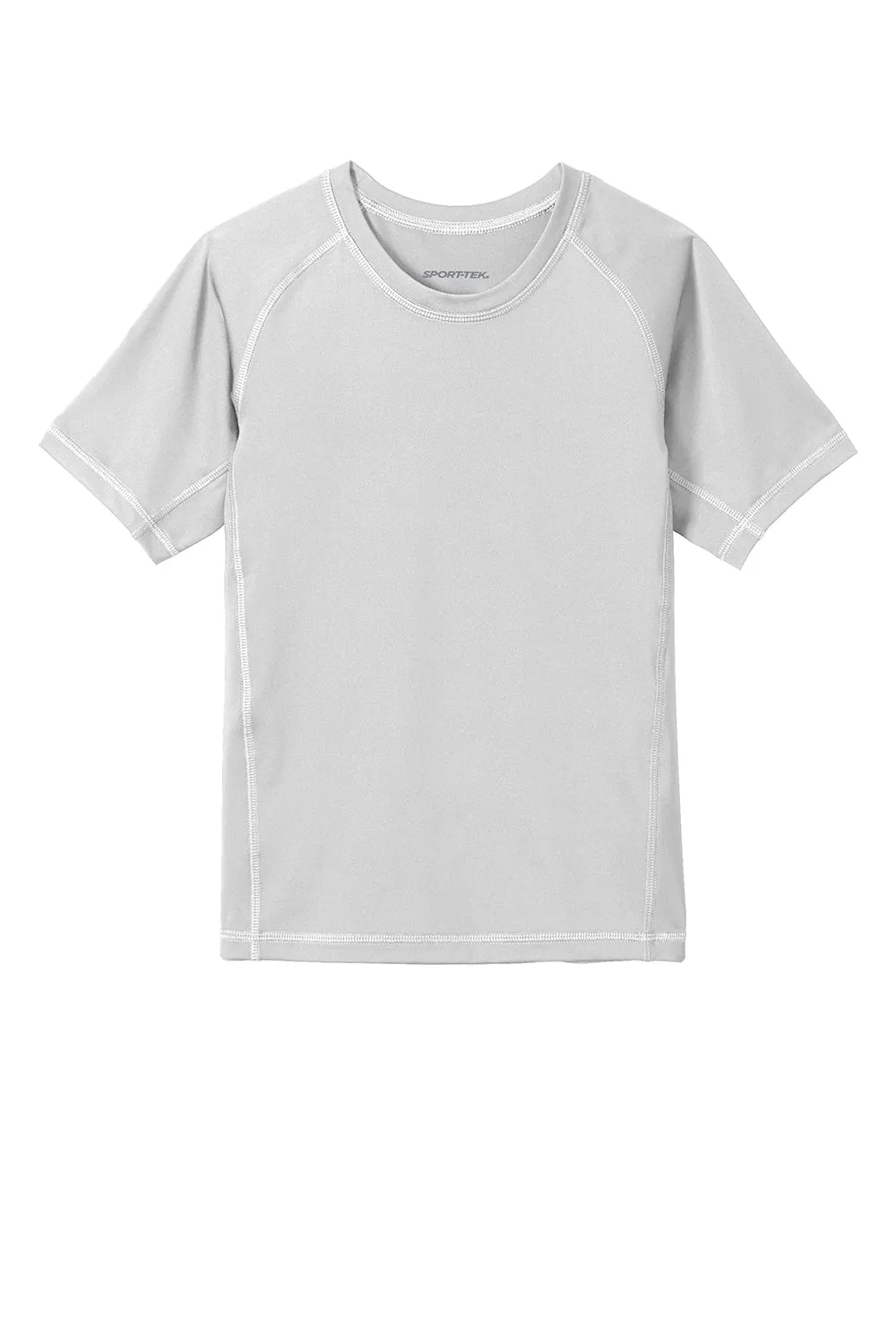 Sport-Tek Youth Rashguard Moisture Wicking Short Sleeve Crewneck T-Shirt - White
