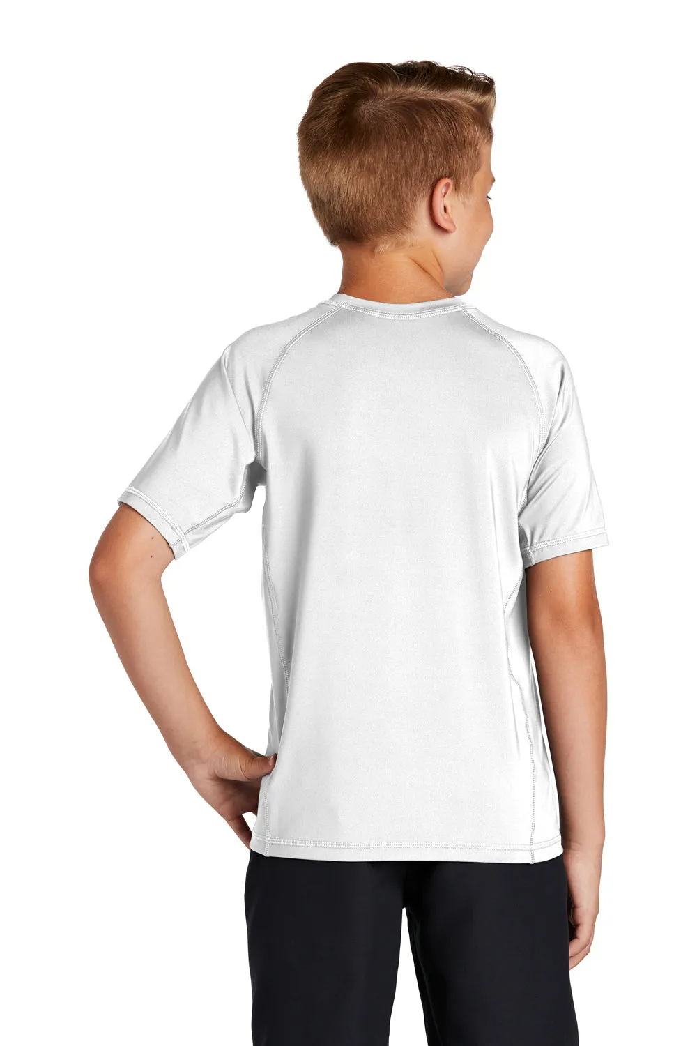 Sport-Tek Youth Rashguard Moisture Wicking Short Sleeve Crewneck T-Shirt - White