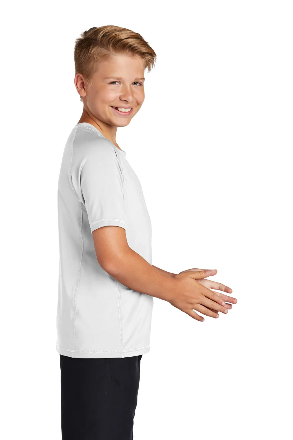 Sport-Tek Youth Rashguard Moisture Wicking Short Sleeve Crewneck T-Shirt - White