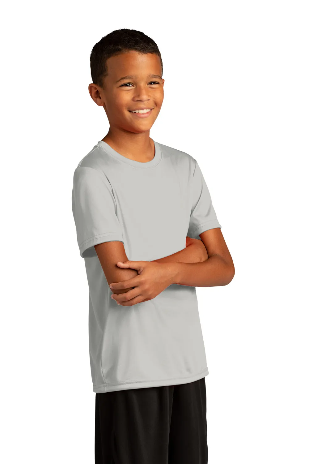Sport-Tek Youth Re-Compete Moisture Wicking Short Sleeve Crewneck T-Shirt - Silver Grey