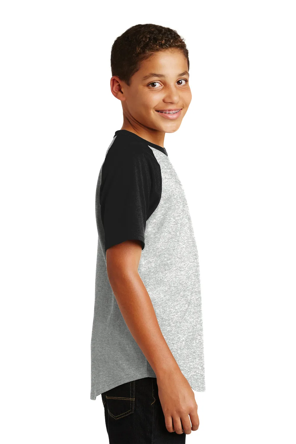 Sport-Tek Youth Short Sleeve Crewneck T-Shirt - Heather Grey/Black