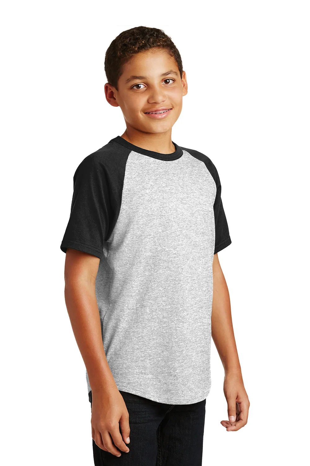 Sport-Tek Youth Short Sleeve Crewneck T-Shirt - Heather Grey/Black