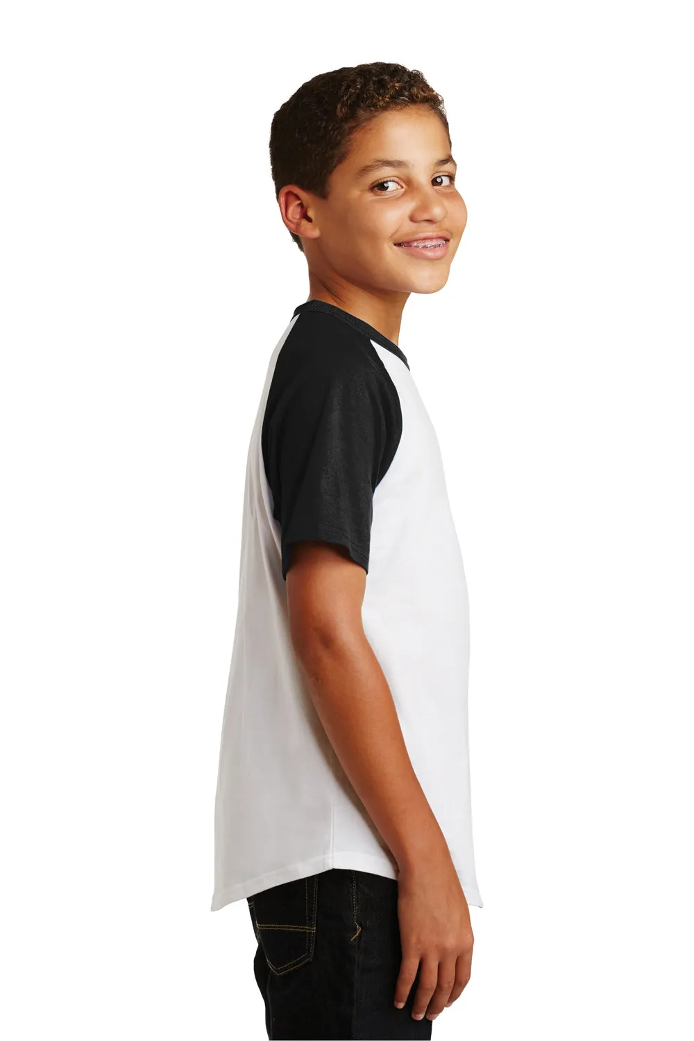 Sport-Tek Youth Short Sleeve Crewneck T-Shirt - White/Black