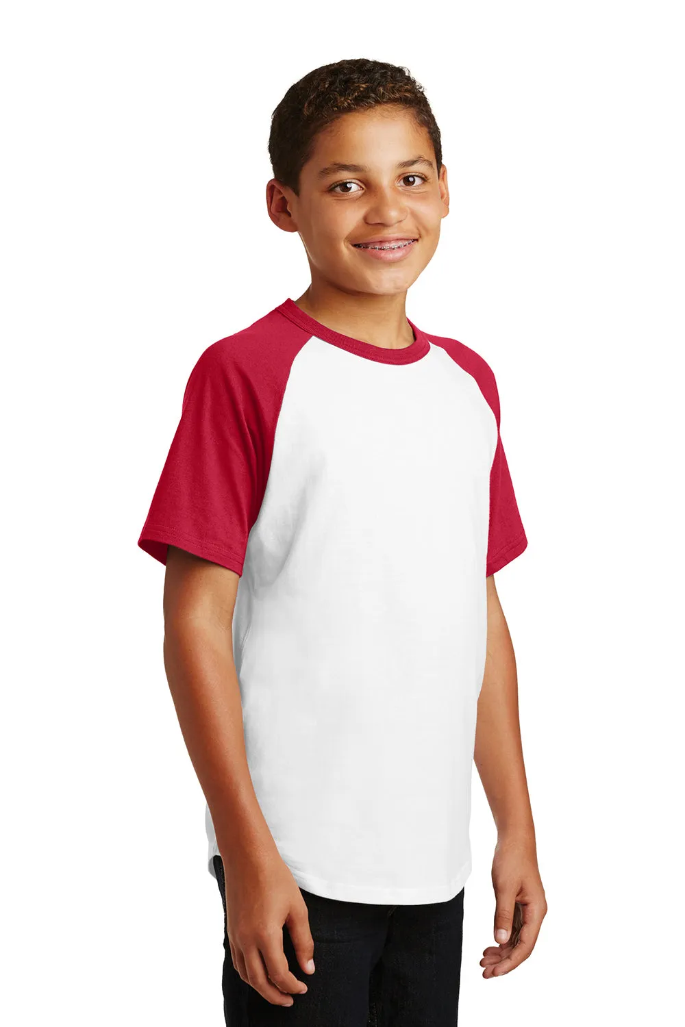 Sport-Tek Youth Short Sleeve Crewneck T-Shirt - White/Red