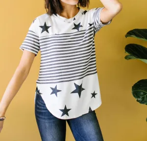 Stripes & Stars Top In Black & White