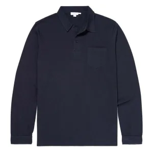 Sunspel Long Sleeved Riviera Polo Navy