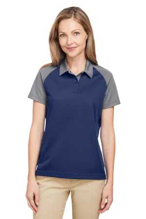 Team 365 Womens Command Colorblock Moisture Wicking Short Sleeve Polo Shirt - Dark Navy Blue/Graphite Grey