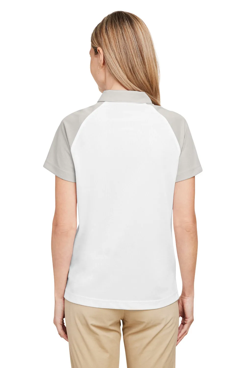 Team 365 Womens Command Colorblock Moisture Wicking Short Sleeve Polo Shirt - White/Silver Grey
