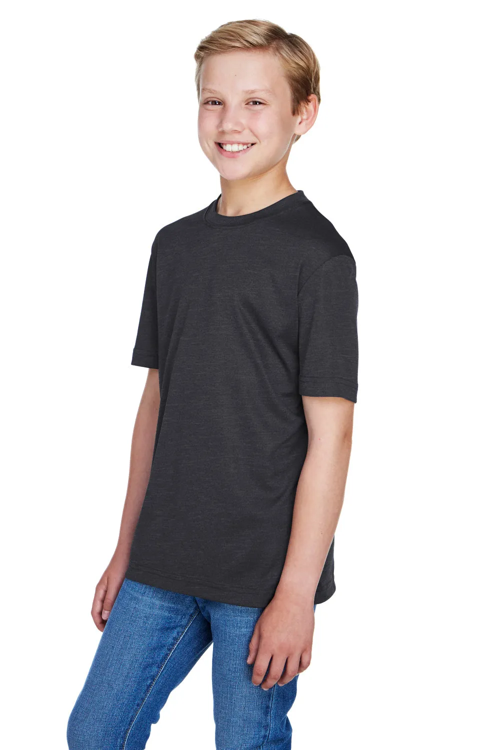 Team 365 Youth Sonic Performance Heather Moisture Wicking Short Sleeve Crewneck T-Shirt - Heather Black