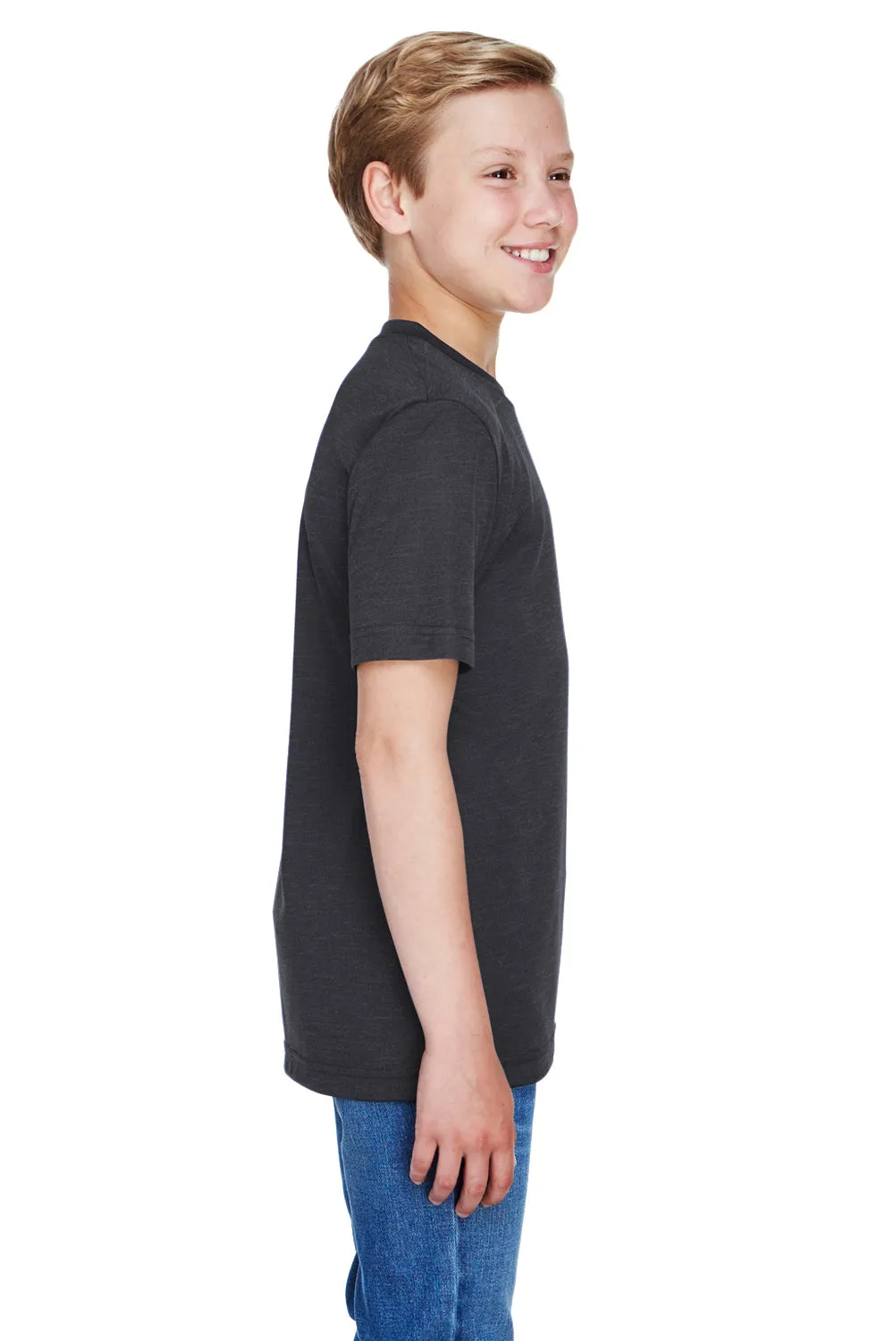 Team 365 Youth Sonic Performance Heather Moisture Wicking Short Sleeve Crewneck T-Shirt - Heather Black