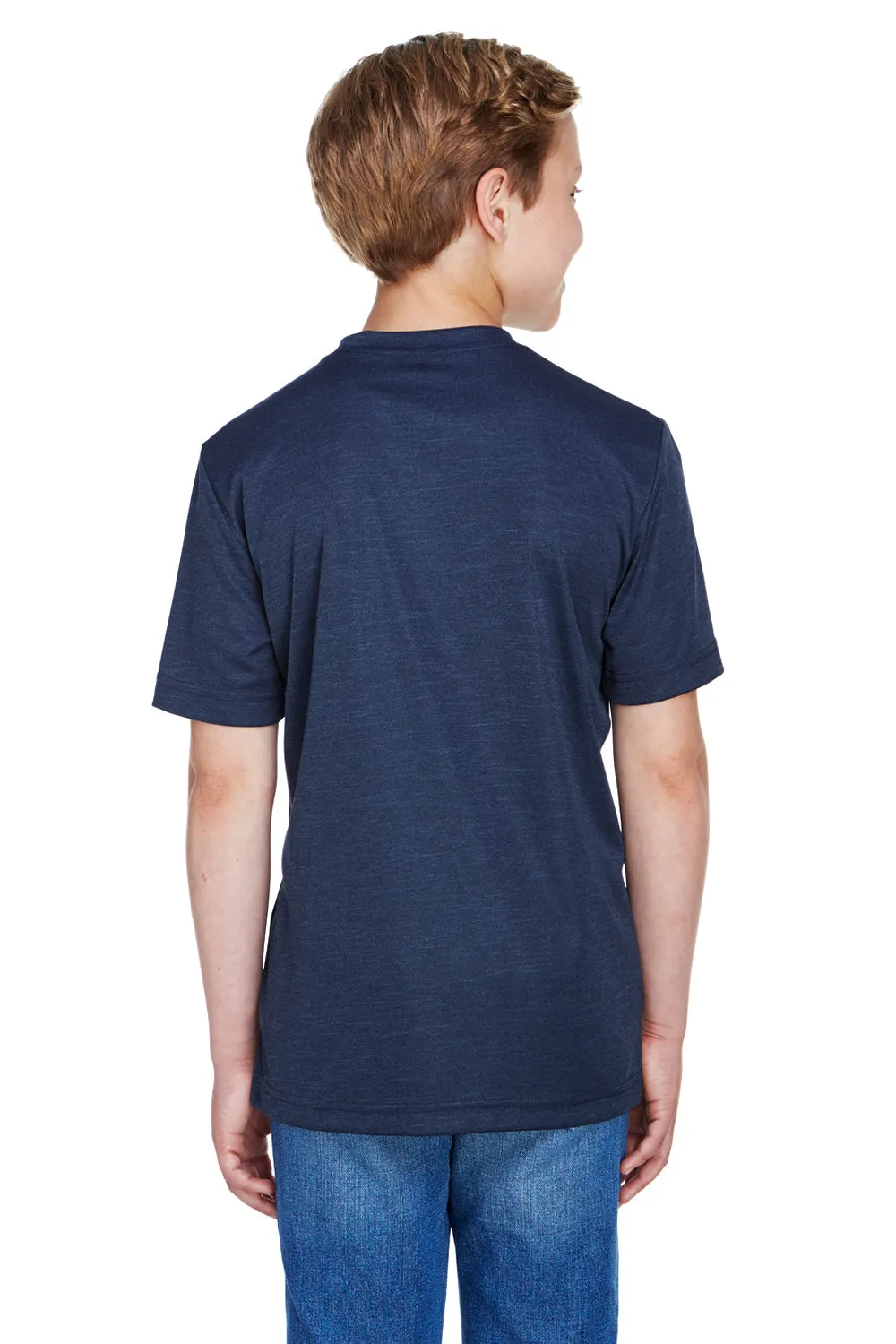 Team 365 Youth Sonic Performance Heather Moisture Wicking Short Sleeve Crewneck T-Shirt - Heather Dark Navy Blue