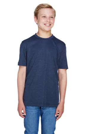 Team 365 Youth Sonic Performance Heather Moisture Wicking Short Sleeve Crewneck T-Shirt - Heather Dark Navy Blue