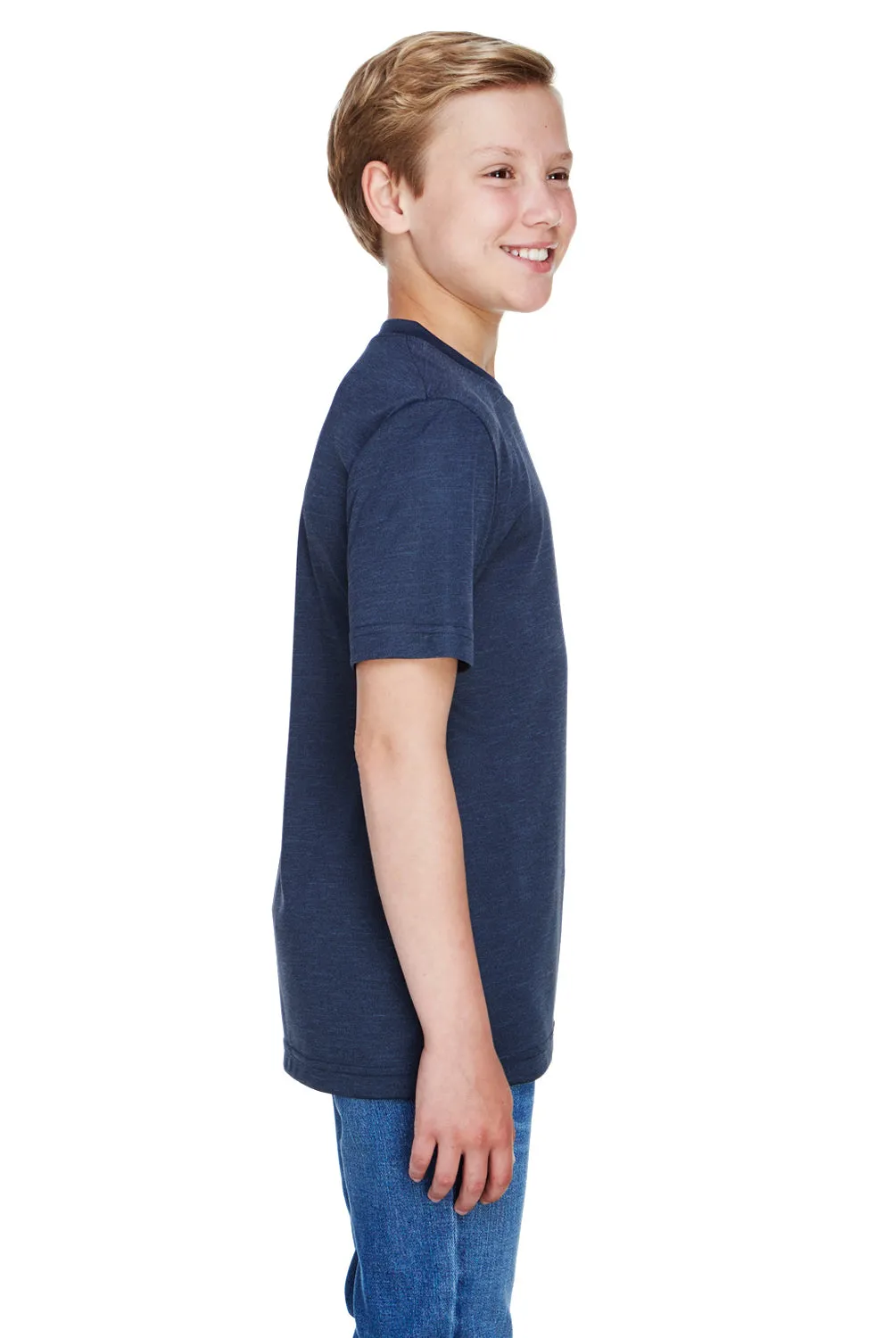 Team 365 Youth Sonic Performance Heather Moisture Wicking Short Sleeve Crewneck T-Shirt - Heather Dark Navy Blue