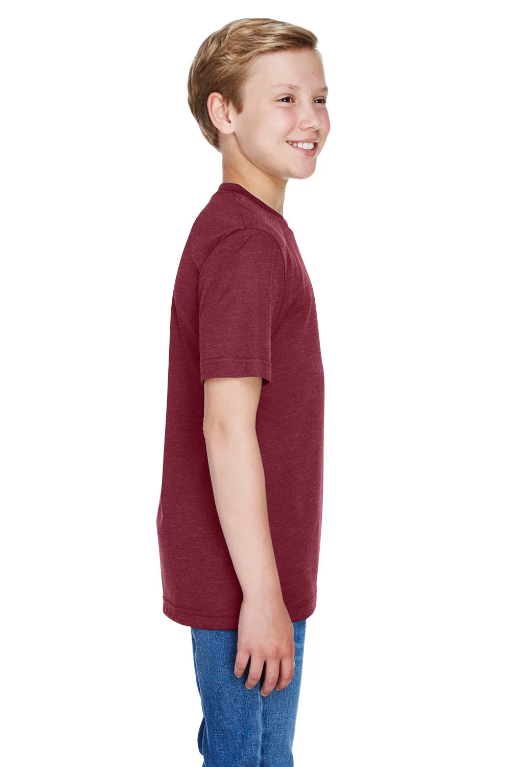 Team 365 Youth Sonic Performance Heather Moisture Wicking Short Sleeve Crewneck T-Shirt - Heather Maroon