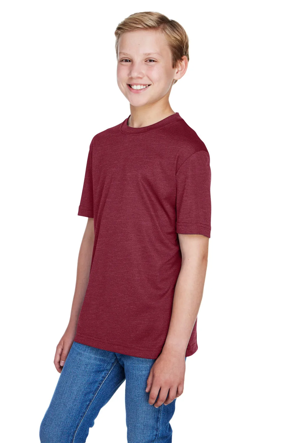 Team 365 Youth Sonic Performance Heather Moisture Wicking Short Sleeve Crewneck T-Shirt - Heather Maroon