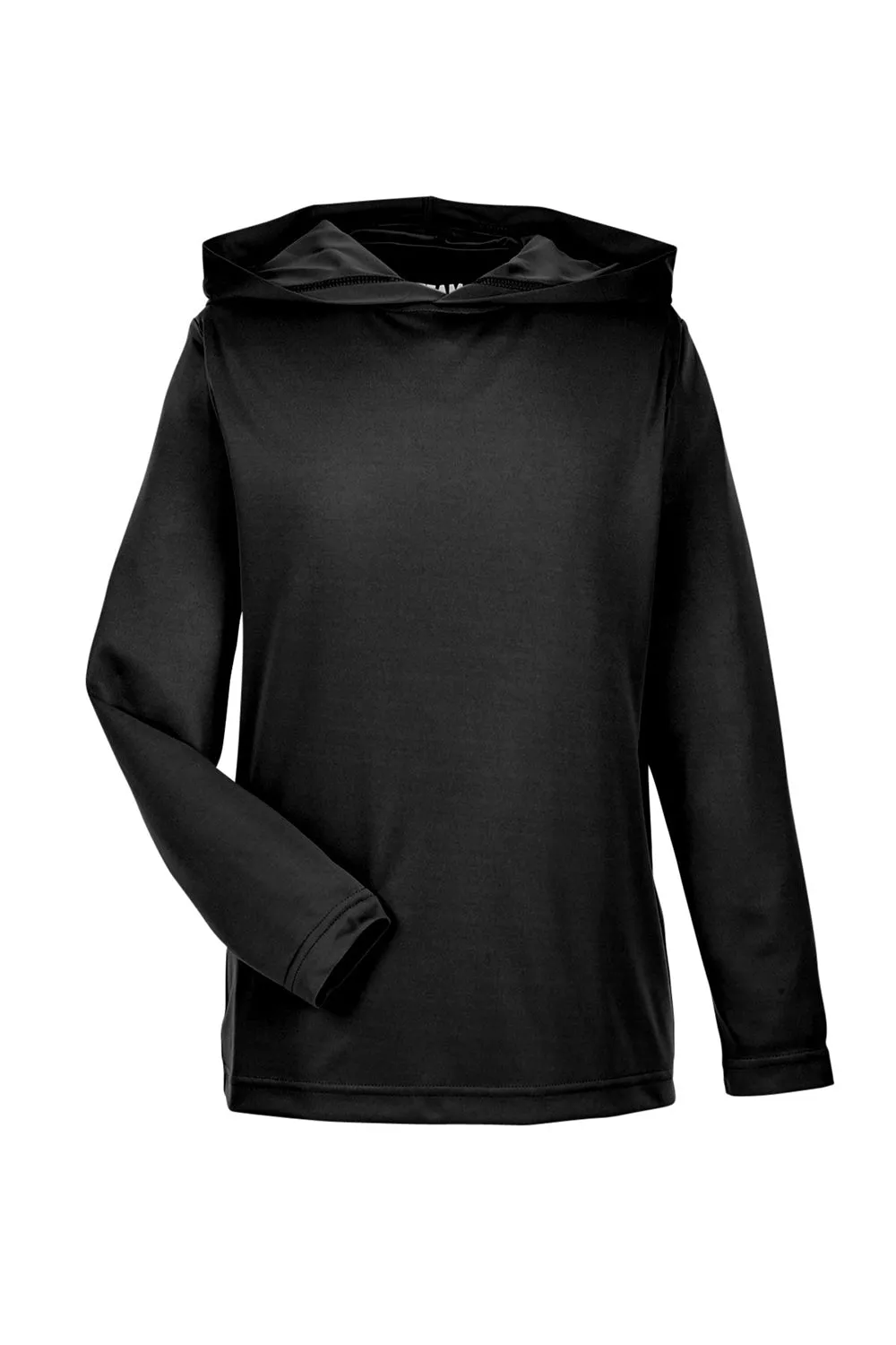 Team 365 Youth Zone Performance Moisture Wicking Long Sleeve Hooded T-Shirt Hoodie - Black