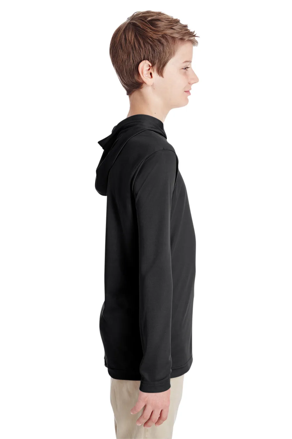 Team 365 Youth Zone Performance Moisture Wicking Long Sleeve Hooded T-Shirt Hoodie - Black