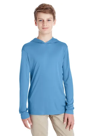 Team 365 Youth Zone Performance Moisture Wicking Long Sleeve Hooded T-Shirt Hoodie - Light Blue