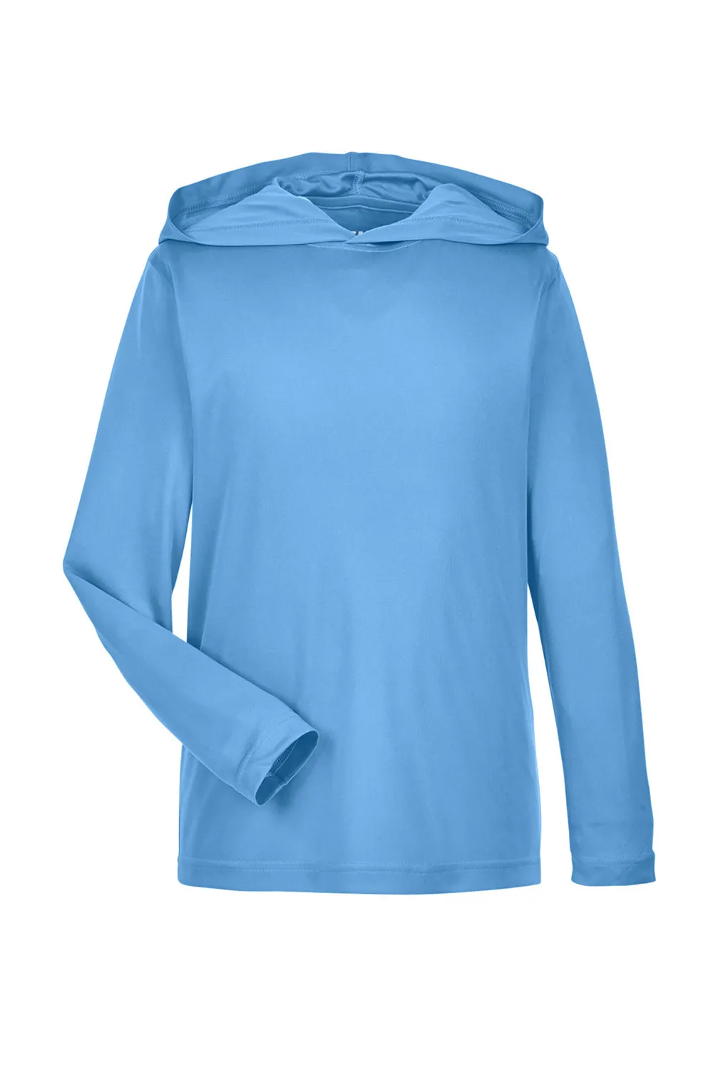 Team 365 Youth Zone Performance Moisture Wicking Long Sleeve Hooded T-Shirt Hoodie - Light Blue