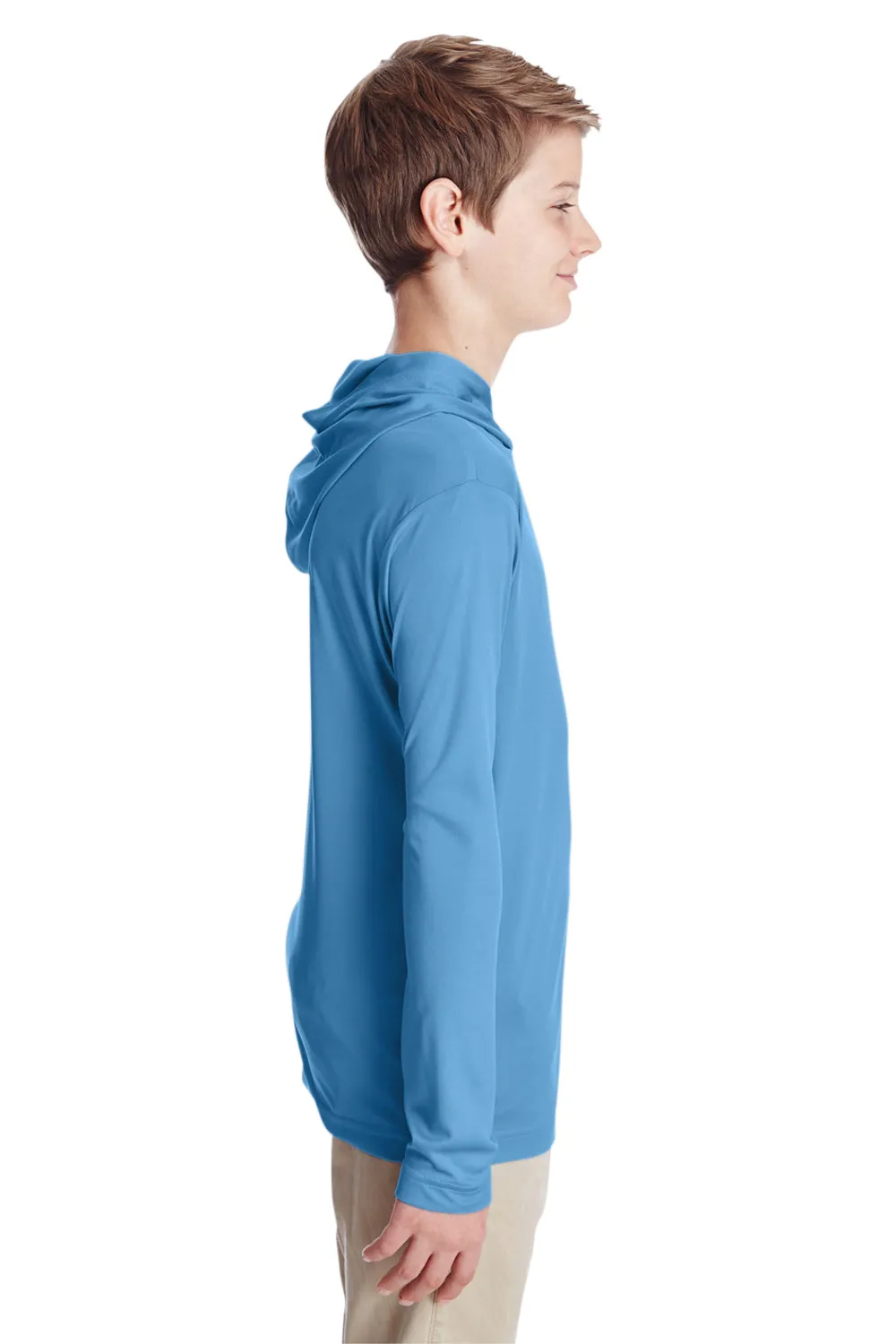 Team 365 Youth Zone Performance Moisture Wicking Long Sleeve Hooded T-Shirt Hoodie - Light Blue