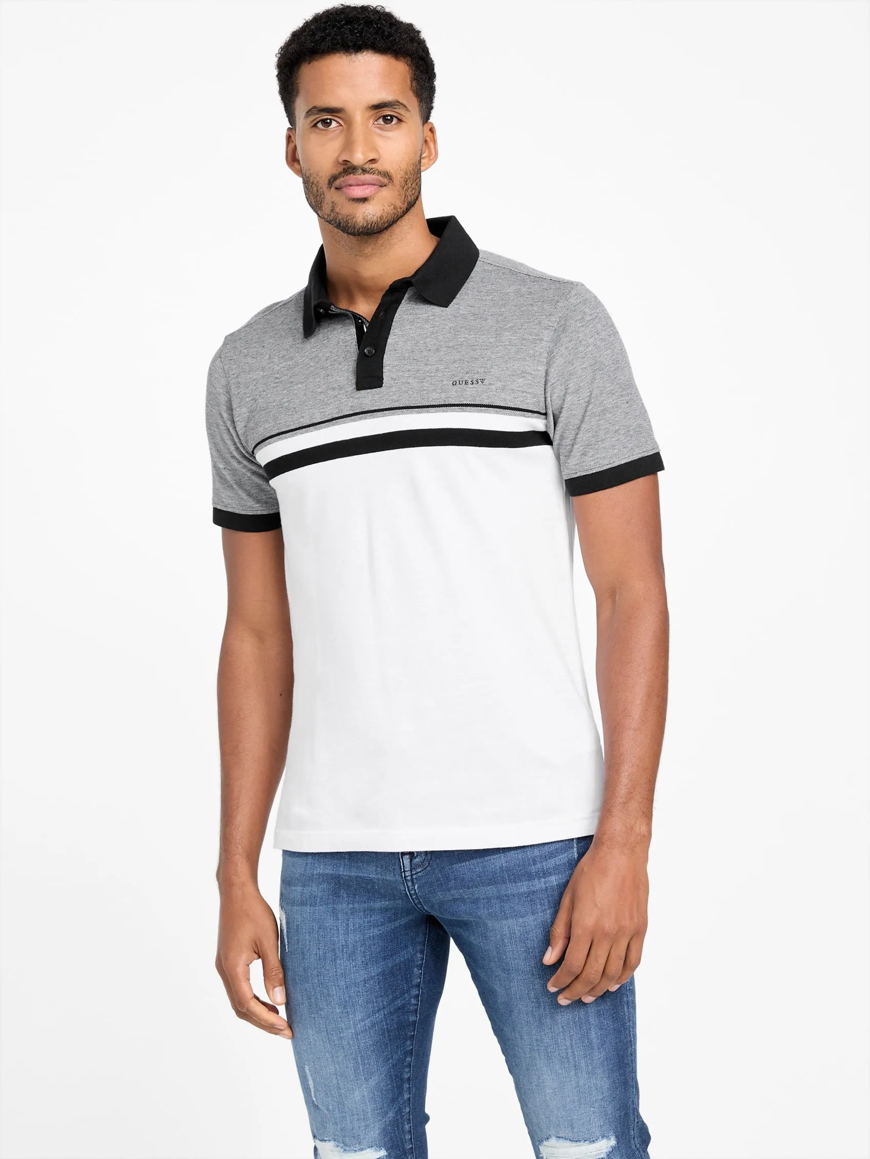Teo Color-Block Striped Polo