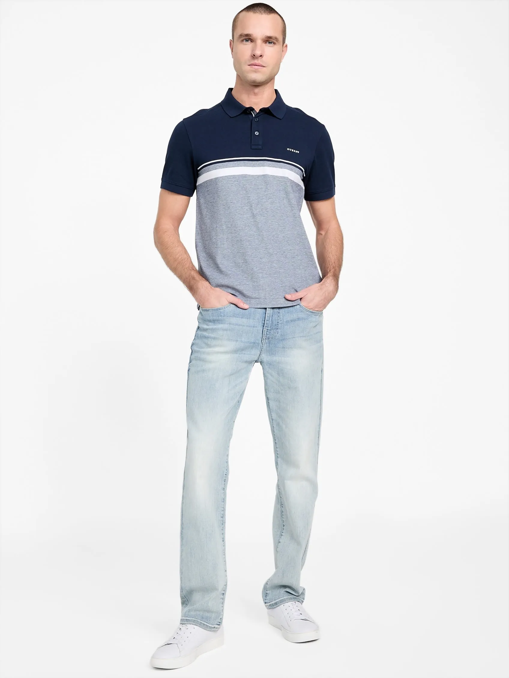 Teo Color-Block Striped Polo