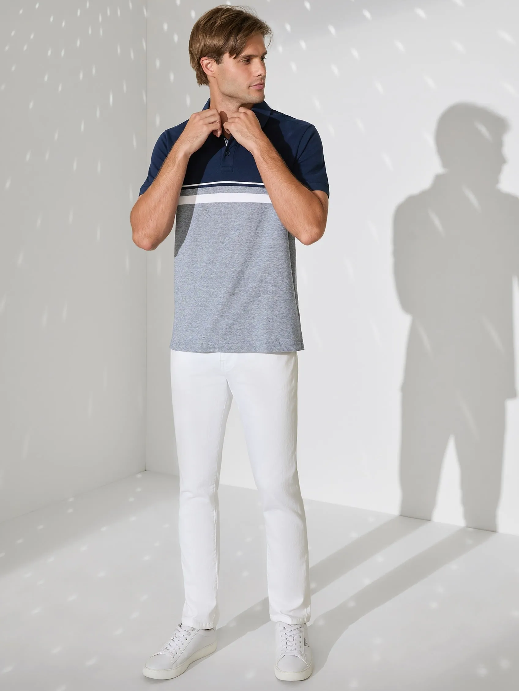 Teo Color-Block Striped Polo