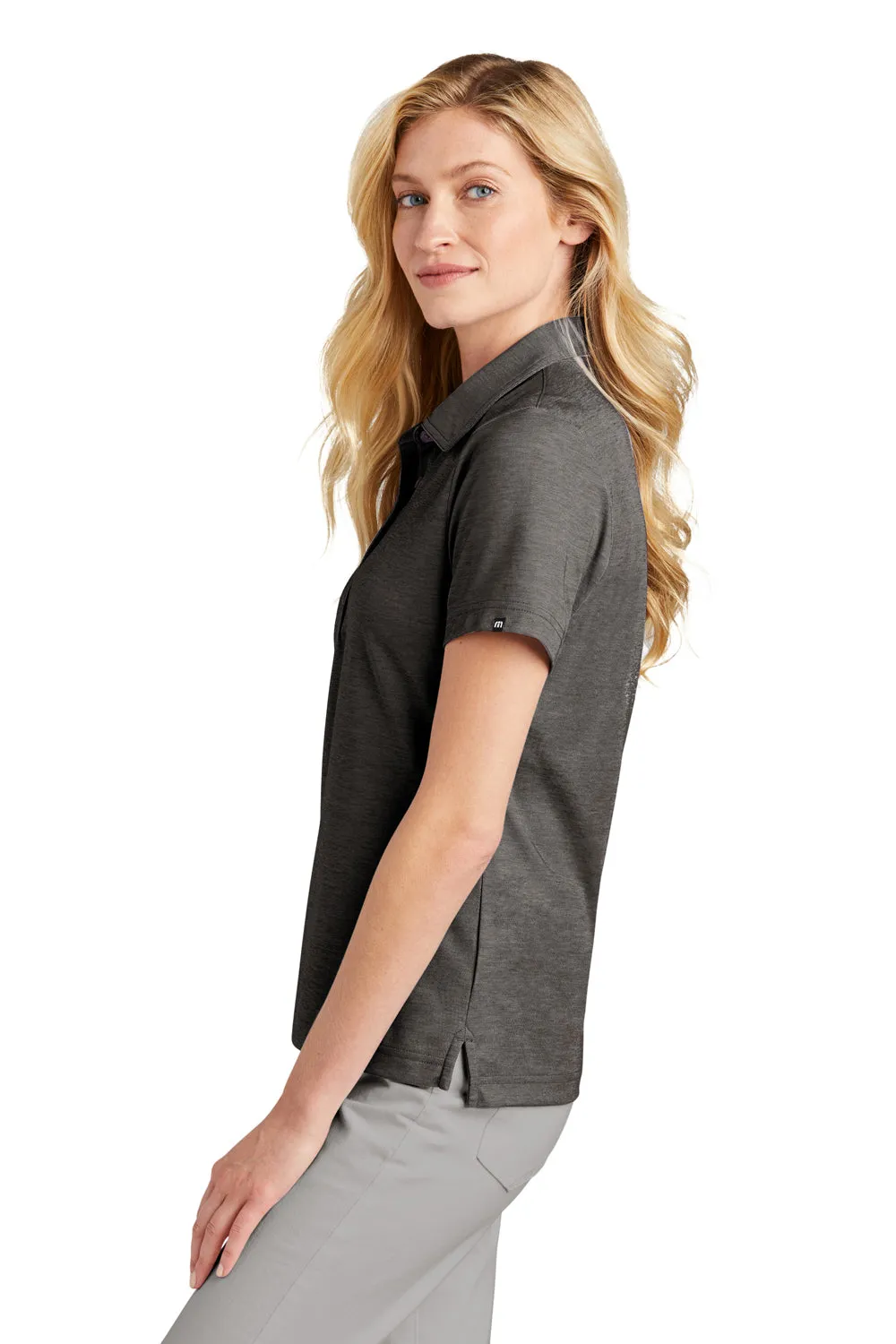 TravisMathew Womens Oceanside Moisture Wicking Short Sleeve Polo Shirt - Heather Black