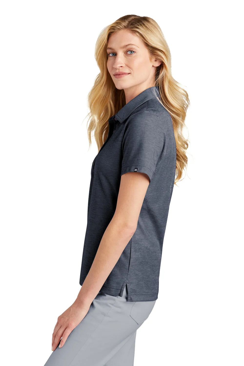 TravisMathew Womens Oceanside Moisture Wicking Short Sleeve Polo Shirt - Heather Blue Nights