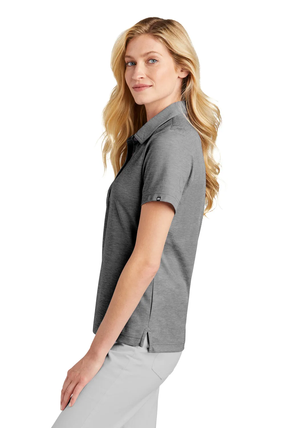 TravisMathew Womens Oceanside Moisture Wicking Short Sleeve Polo Shirt - Heather Quiet Shade Grey
