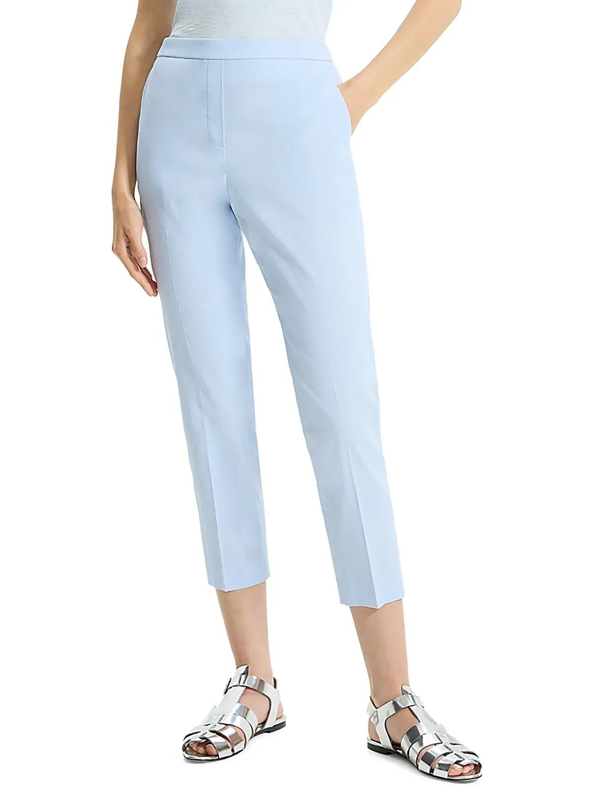 Treeca Womens Linen Blend High-Rise Cropped Pants